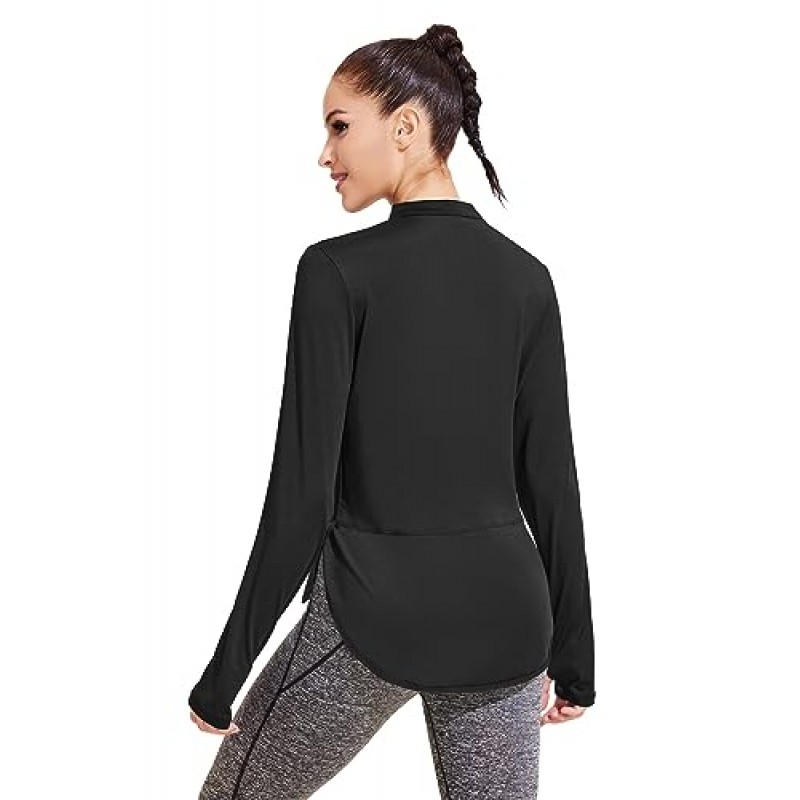Pinspark 여성용 긴 소매 운동 셔츠 V 넥 하이킹 셔츠 엄지 구멍 야외 체육관 탑 빠른 건조 경량