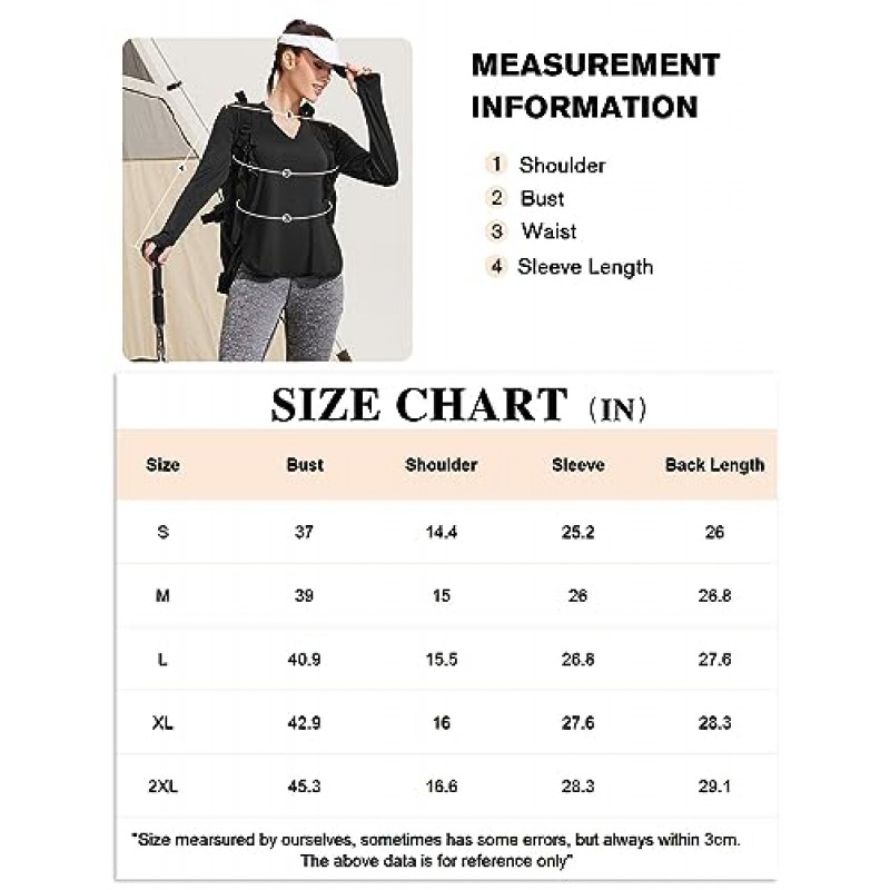 Pinspark 여성용 긴 소매 운동 셔츠 V 넥 하이킹 셔츠 엄지 구멍 야외 체육관 탑 빠른 건조 경량