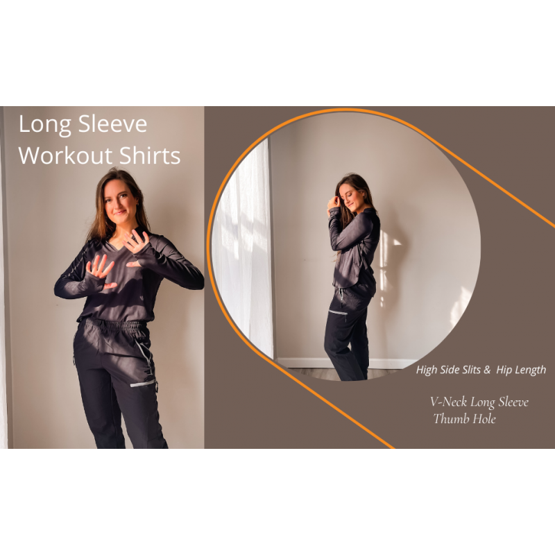 Pinspark 여성용 긴 소매 운동 셔츠 V 넥 하이킹 셔츠 엄지 구멍 야외 체육관 탑 빠른 건조 경량