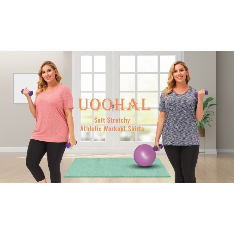 Uoohal 여성 플러스 사이즈 탑 운동 요가 반팔 여름 루즈핏 셔츠