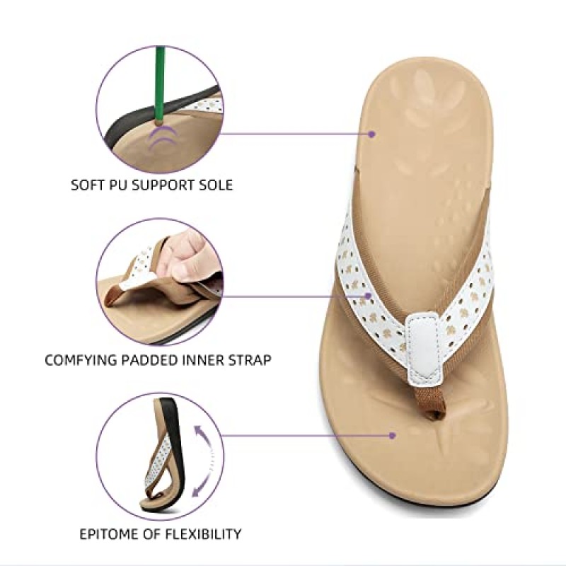 MEGNYA 아치 지지대가 있는 여성용 정형외과 샌들, 평발용 발바닥 근막염 플립플롭, 야외 해변용 편안한 쿠션 폼 슬리퍼...