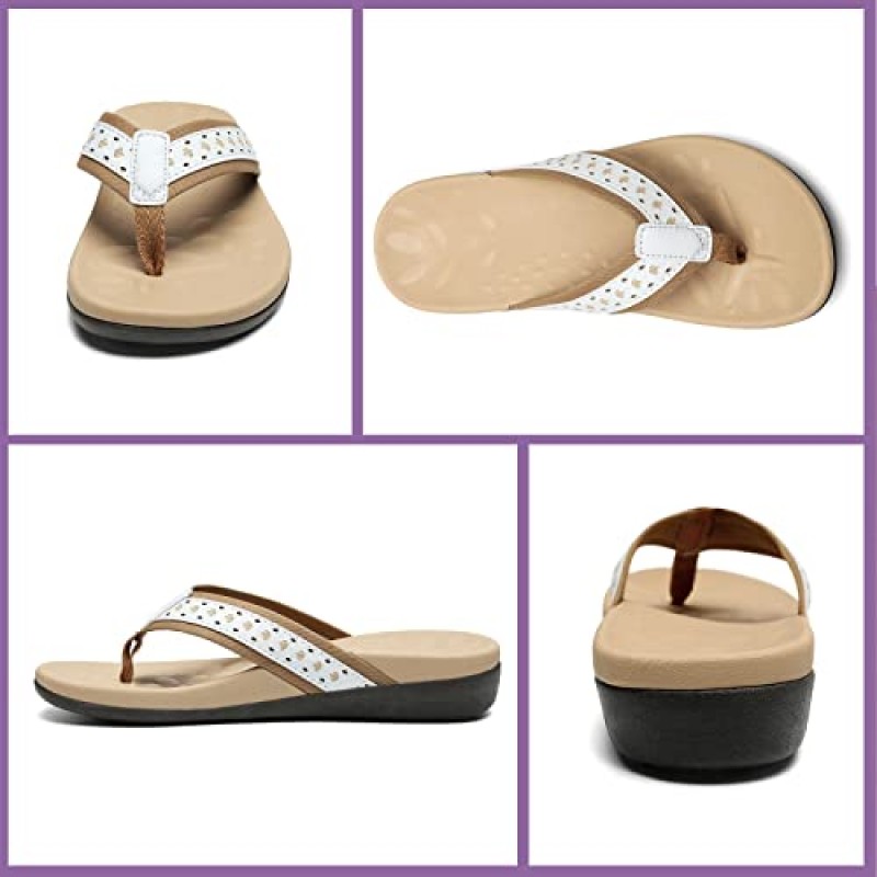 MEGNYA 아치 지지대가 있는 여성용 정형외과 샌들, 평발용 발바닥 근막염 플립플롭, 야외 해변용 편안한 쿠션 폼 슬리퍼...