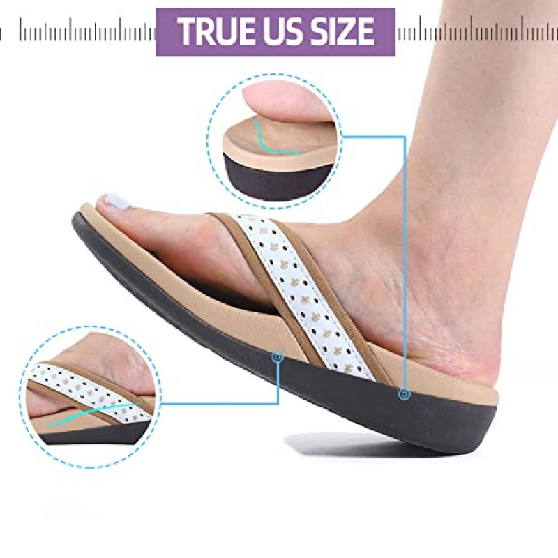 MEGNYA 아치 지지대가 있는 여성용 정형외과 샌들, 평발용 발바닥 근막염 플립플롭, 야외 해변용 편안한 쿠션 폼 슬리퍼...