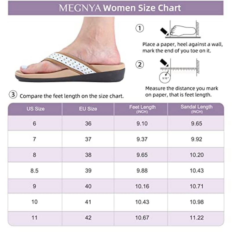 MEGNYA 아치 지지대가 있는 여성용 정형외과 샌들, 평발용 발바닥 근막염 플립플롭, 야외 해변용 편안한 쿠션 폼 슬리퍼...