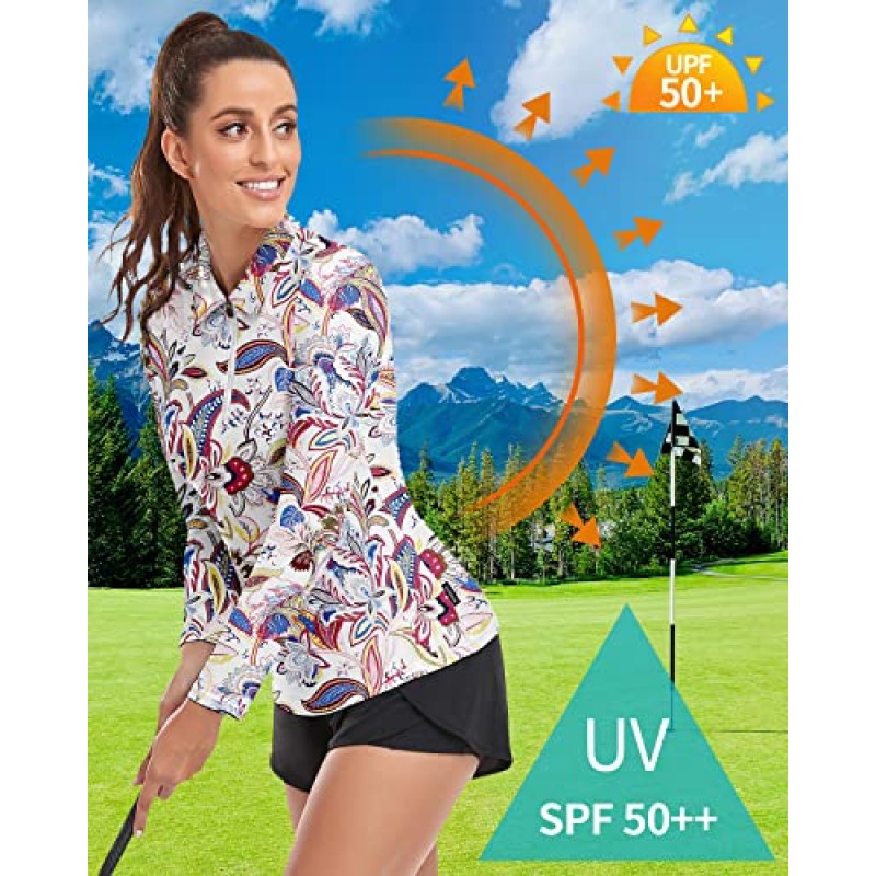 Soneven 여성용 골프 셔츠 모이스처 위킹 긴소매 셔츠 하프 지퍼 풀오버 ​​애슬레틱