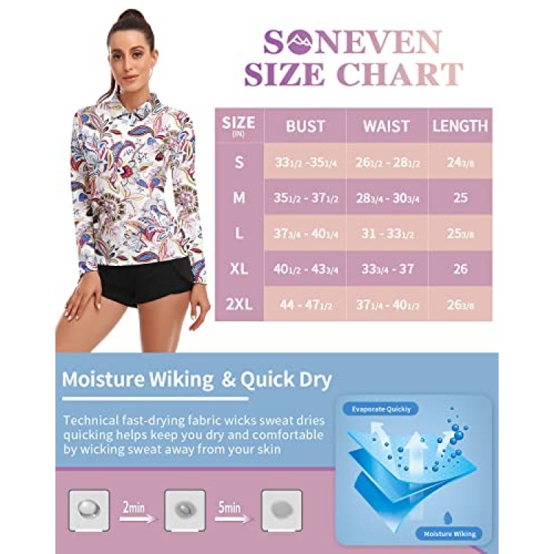 Soneven 여성용 골프 셔츠 모이스처 위킹 긴소매 셔츠 하프 지퍼 풀오버 ​​애슬레틱