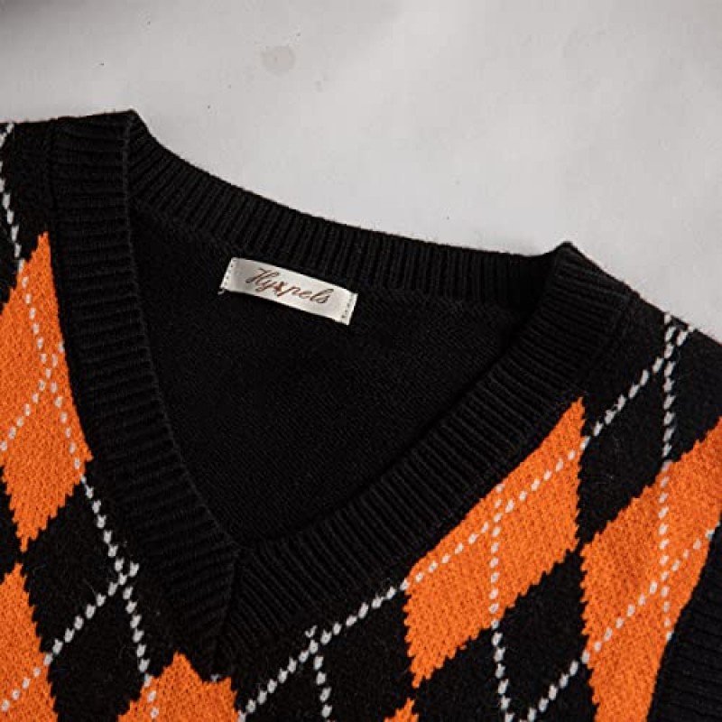 Hyipels 아가일 스웨터 조끼 여성 y2k 격자 무늬 니트 streetwear preppy 스타일 v 넥 자르기 니트 학교 탱크 탑 소녀