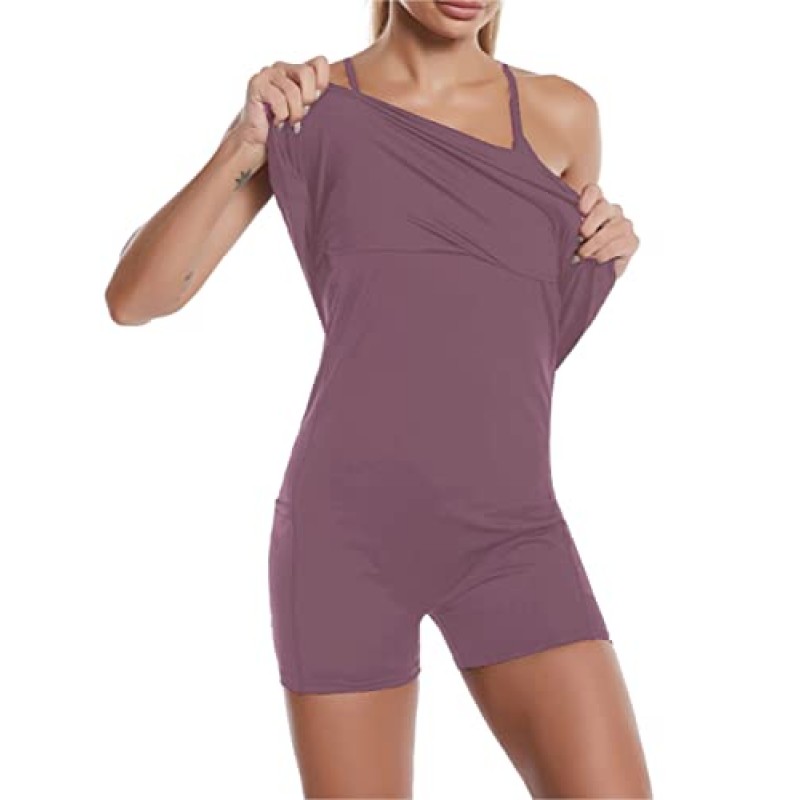 브래지어 & 반바지가 내장된 여성용 민소매 운동용 테니스 드레스 골프 운동 운동용 드레스 주머니