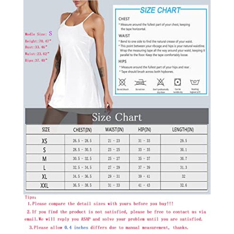 브래지어 & 반바지가 내장된 여성용 민소매 운동용 테니스 드레스 골프 운동 운동용 드레스 주머니