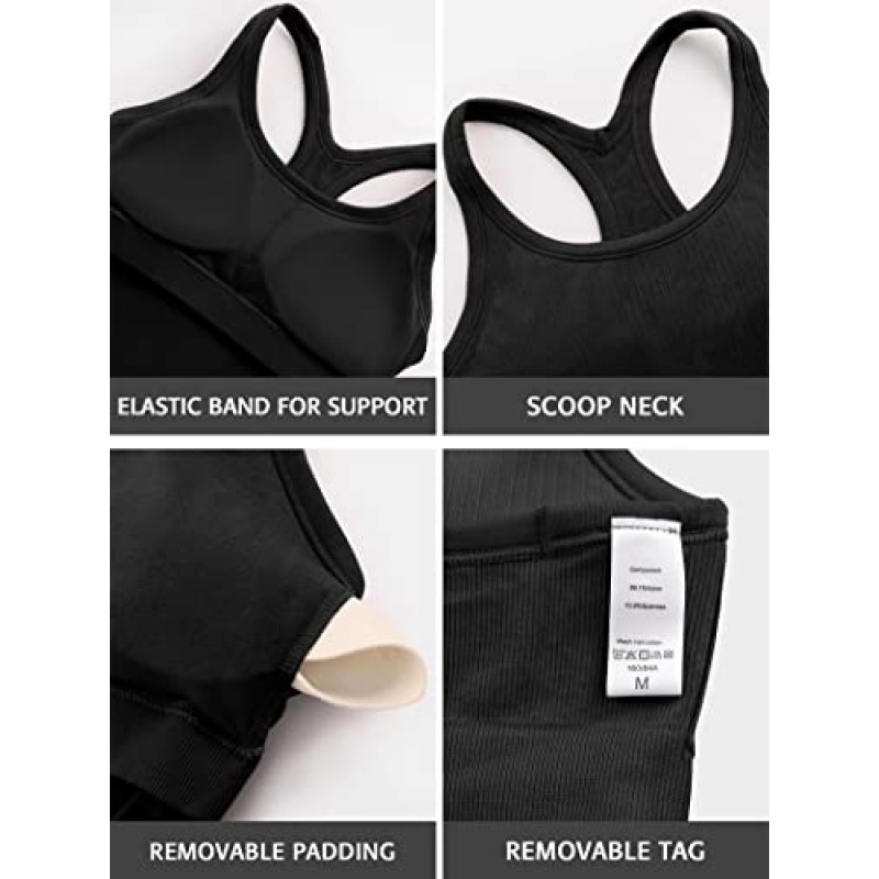 ATTRACO 립 워크아웃 탱크 탑(브라 내장형 레이서백 스쿠프 넥 애슬레틱 탑 포함)