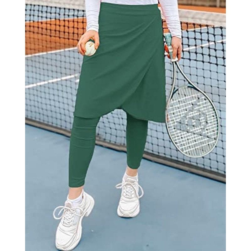 Aurgelmir 무릎 길이 여성 골프 테니스 스커트 카프리 레깅스 운동 달리기 야외 운동 스커트 포켓 포함