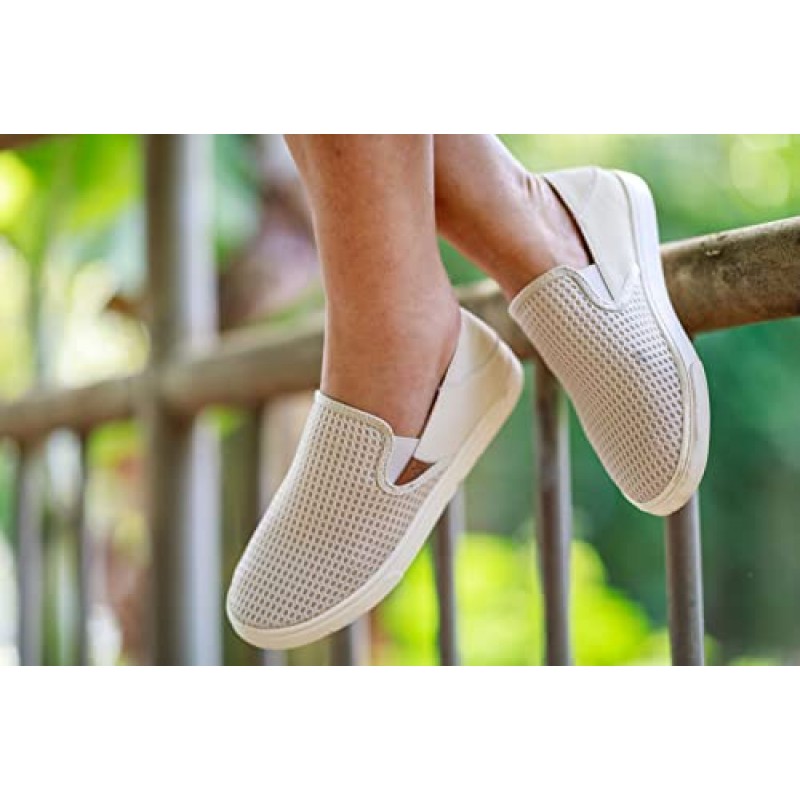 OLUKAI Pehuea 여성용 슬립온 스니커즈, 캐주얼 일상 신발, 드롭인 힐 & 통기성 메쉬, 가볍고 하루 종일 편안함