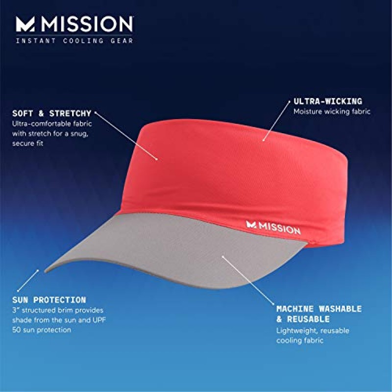 MISSION Cooling Stretchy Visor - 남성용 및 여성용 남녀공용 바이저 모자, 슬립 밴드 없음, UPF 50 자외선 차단 바이저