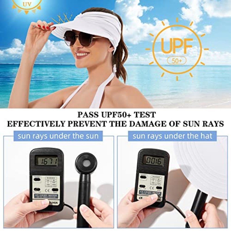 Zando Womens Sun Visor Hat 여성용 와이드 브림 썬 모자 UV 보호 여성용 여름 해변 모자 접이식 스포츠 바이저