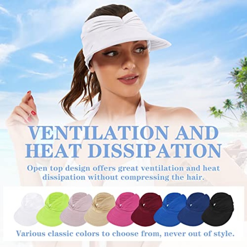 Zando Womens Sun Visor Hat 여성용 와이드 브림 썬 모자 UV 보호 여성용 여름 해변 모자 접이식 스포츠 바이저