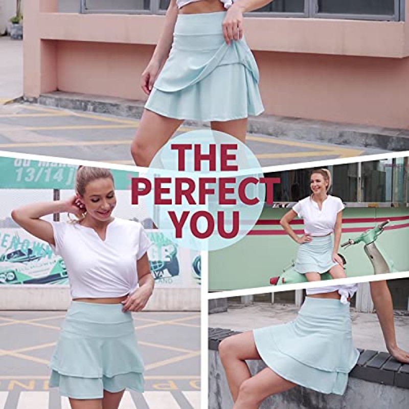 WOWENY 여성용 액티브 Skort Athletic 러플 플리츠 테니스 스커트(러닝 골프 운동용 포켓 포함)