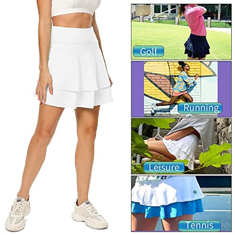 WOWENY 여성용 액티브 Skort Athletic 러플 플리츠 테니스 스커트(러닝 골프 운동용 포켓 포함)