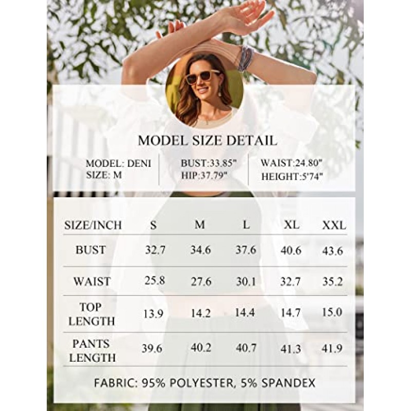 Ekouaer 여성용 2피스 라운지 세트 리브 니트 크롭 탑 포켓이 있는 와이드 레그 팬츠 S-XXL