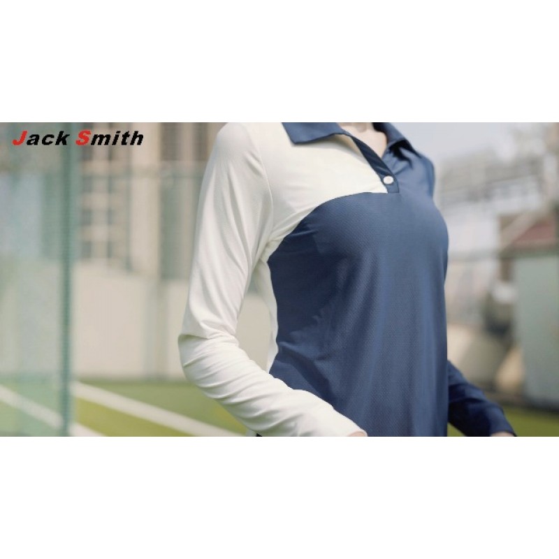 JACK SMITH 여성용 긴 소매 골프 셔츠 컬러 블록 폴로 셔츠 테니스 운동 셔츠 Quick Dry
