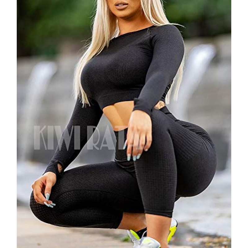 KIWI RATA 여성 원활한 긴 소매 요가 체육관 자르기 탑 엄지 구멍 장착 Sportwear Activewear 셔츠