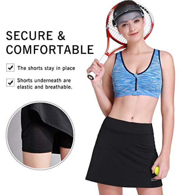 Camelsports 여성용 운동 테니스 스커트 러닝 운동 인과 용 포켓 반바지가있는 하이 웨이트 골프 스커트