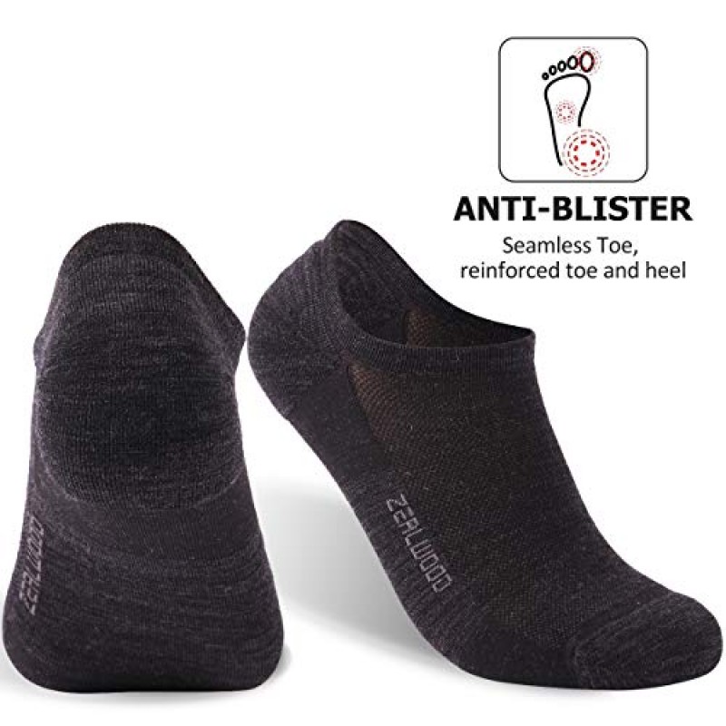 쇼 없음 운동 양말, ZEALWOOD 남녀공용 메리노 울 초경량 러닝 테니스 골프 양말, 1/3쌍