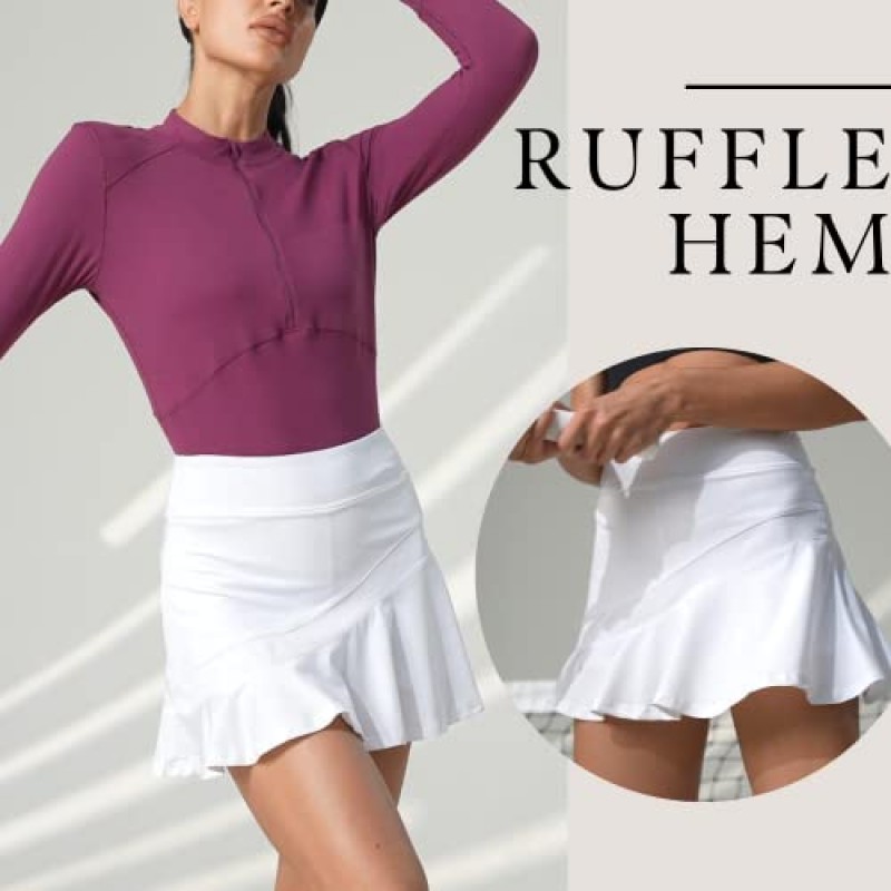 여성용 Ekouaer 테니스 스커트 Pleated Athletic Golf Skorts 스커트(반바지 주머니 포함) 경량 러닝 운동 스커트