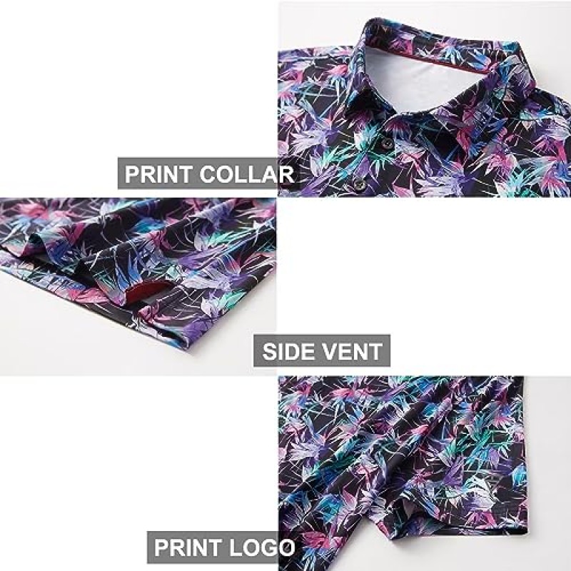 남성용 골프 셔츠 드라이핏 반소매 프린트 성능 모이스처 위킹 폴로 셔츠