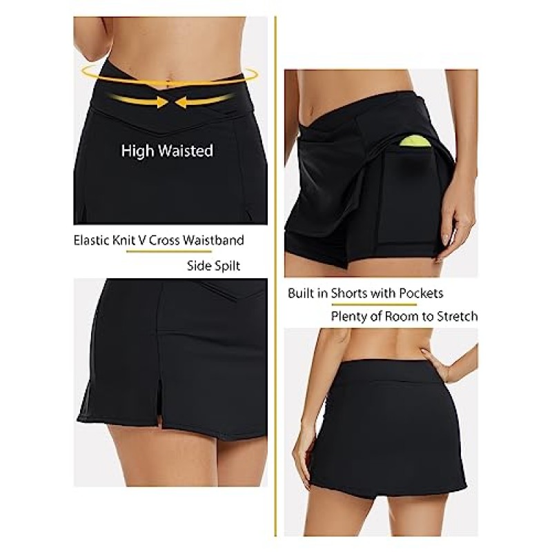 Aderea 포켓이 있는 여성용 테니스 스커트 골프 스커트 크로스오버 운동 운동 러닝 스커트 반바지