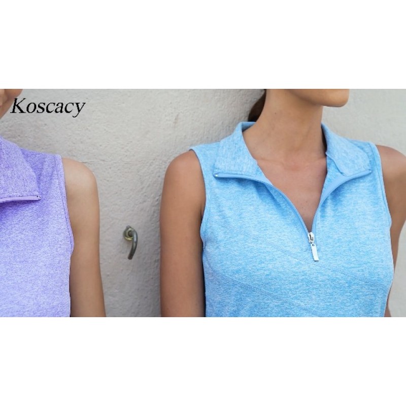 Koscacy 여성용 민소매 골프 테니스 폴로 셔츠 집업 운동 탱크 탑 (S-2XL)