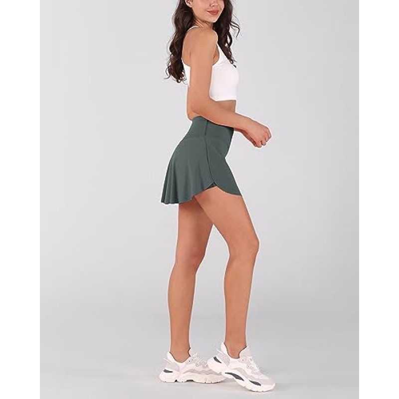 ODODOS 여성용 크로스오버 플레어 포켓이 있는 2-in-1 테니스 스커트, 캐주얼 운동 스포츠를 위한 운동용 골프 스커트
