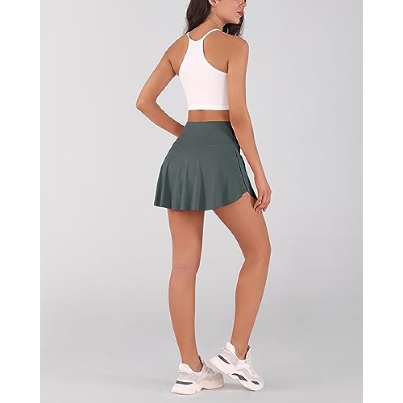 ODODOS 여성용 크로스오버 플레어 포켓이 있는 2-in-1 테니스 스커트, 캐주얼 운동 스포츠를 위한 운동용 골프 스커트