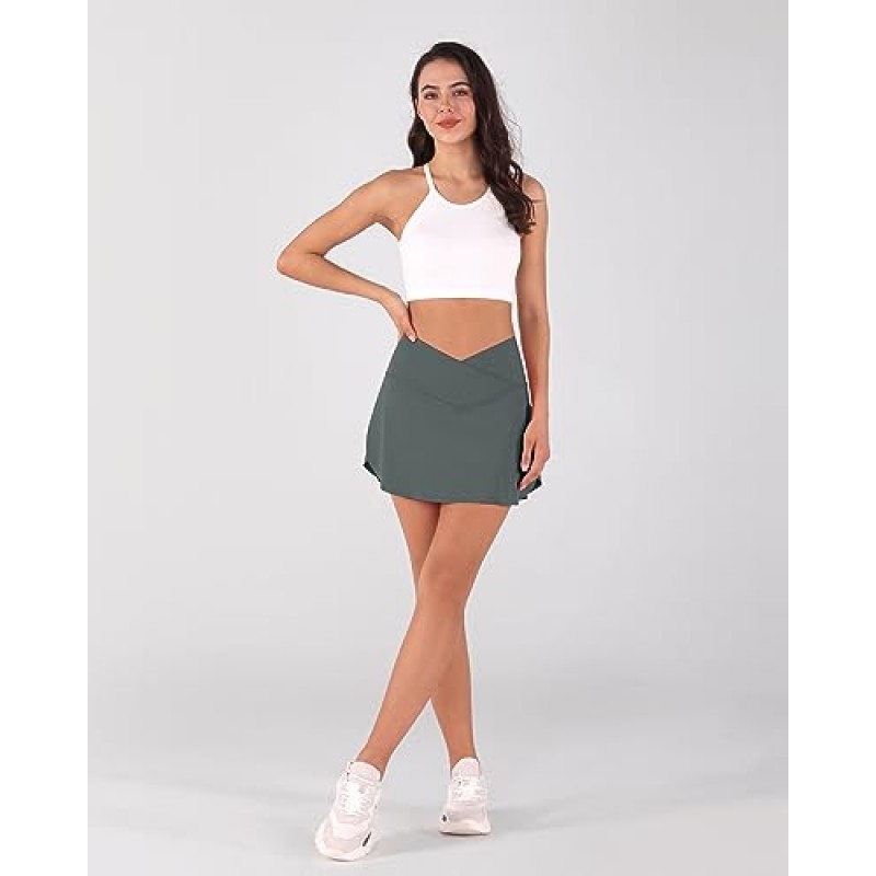 ODODOS 여성용 크로스오버 플레어 포켓이 있는 2-in-1 테니스 스커트, 캐주얼 운동 스포츠를 위한 운동용 골프 스커트
