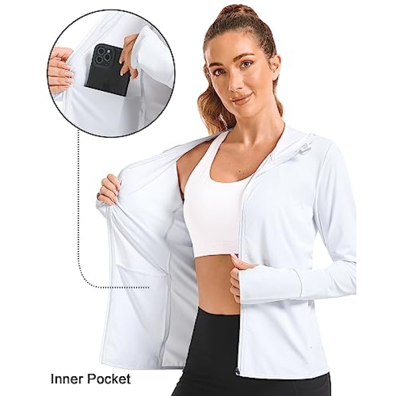 Stelle 여성용 UPF 50+ 자외선 차단 후디 재킷 풀 지퍼 긴 소매 포켓 포함 SPF 하이킹 셔츠 야외