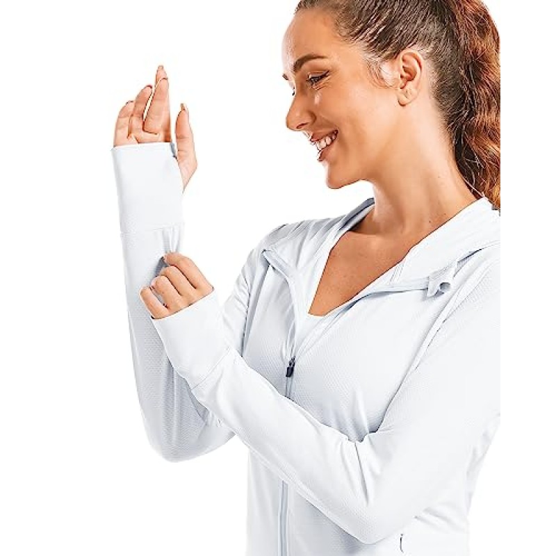 Stelle 여성용 UPF 50+ 자외선 차단 후디 재킷 풀 지퍼 긴 소매 포켓 포함 SPF 하이킹 셔츠 야외