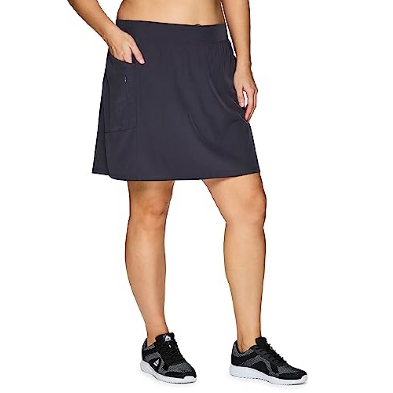 RBX 액티브 여성용 플러스 사이즈 스트레치 우븐 애슬레틱 스커트와 자전거 반바지 및 포켓이 부착됨