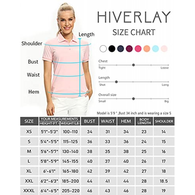 Hiverlay 여성용 골프 셔츠 여성용 폴로 셔츠 UPF 50+ 경량 속건 칼라 테니스 데일리 셔츠 작업상의