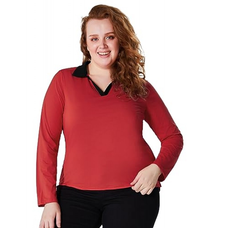 JACK SMITH 여성용 긴 소매 골프 폴로 셔츠 칼라 V 넥 운동용 테니스 셔츠 수분 흡수