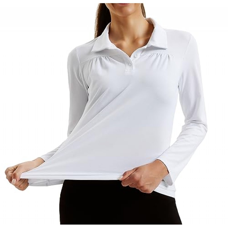 JACK SMITH 여성용 골프 셔츠 긴 소매 폴로 셔츠 Quick Dry Pleated UPF 50+ 버튼 캐주얼 테니스 운동용 탑 S-2XL