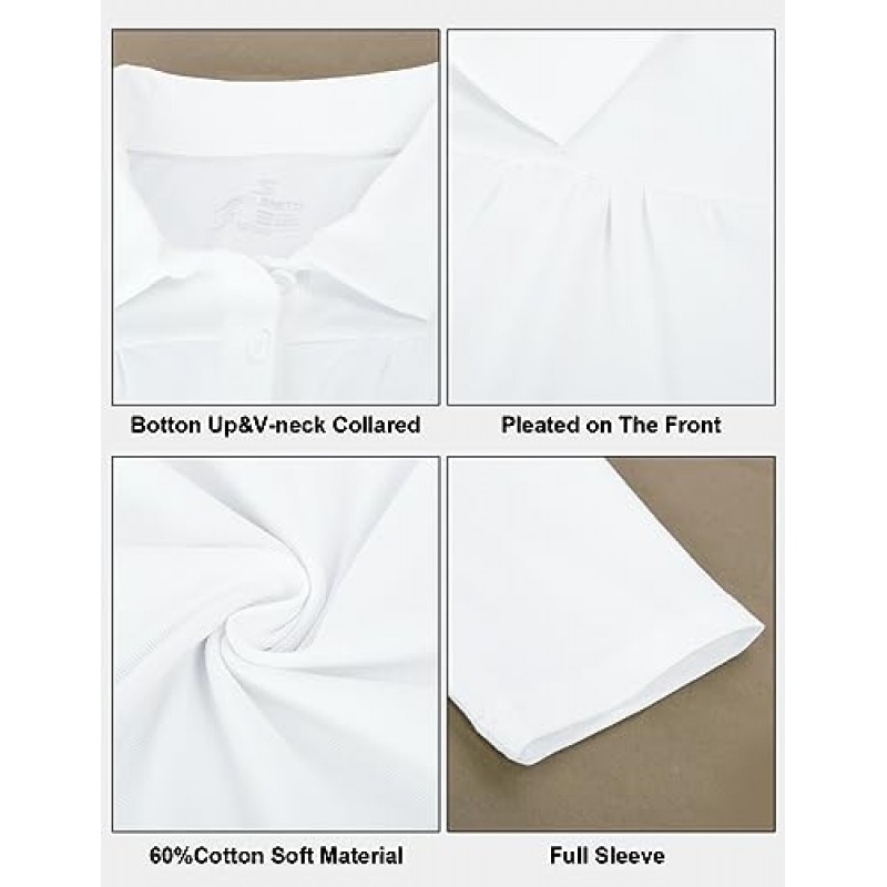 JACK SMITH 여성용 골프 셔츠 긴 소매 폴로 셔츠 Quick Dry Pleated UPF 50+ 버튼 캐주얼 테니스 운동용 탑 S-2XL