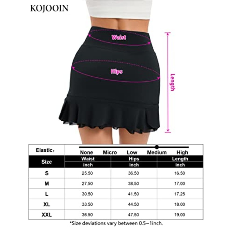 KOJOOIN 여성 운동 테니스 스커트 Pleated Ruffle Hem 하이 웨이스트 골프 스커트 포켓 반바지 러닝 운동