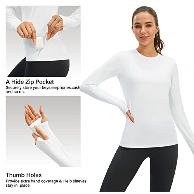 여성용 긴 소매 운동 셔츠 UPF 50+ 러닝 하이킹 UV 자외선 차단 티셔츠 Quick Dry Thumb Holes Outdoor Tops