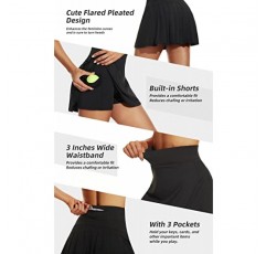 주머니가 있는 여성용 주름 테니스 스커트 반바지 골프 Skort 하이 웨이스트 스포츠 운동 달리기 액티브웨어