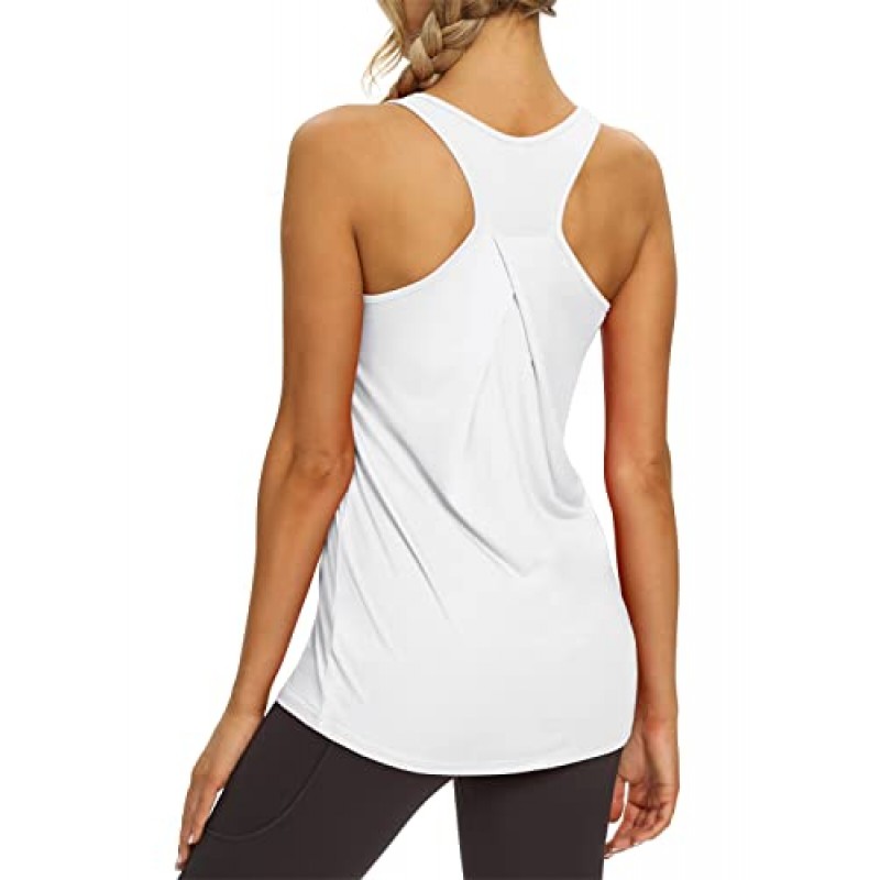 Mippo Womens Long Workout 탑 Racerback 운동 요가 체육관 탱크 탑 스포츠 테니스 셔츠