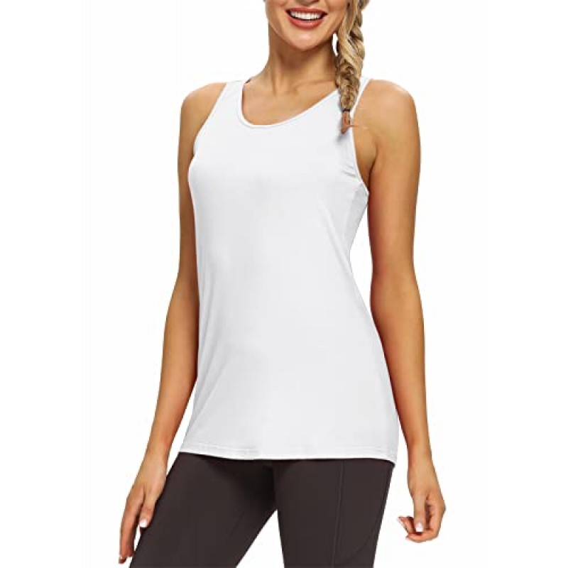 Mippo Womens Long Workout 탑 Racerback 운동 요가 체육관 탱크 탑 스포츠 테니스 셔츠