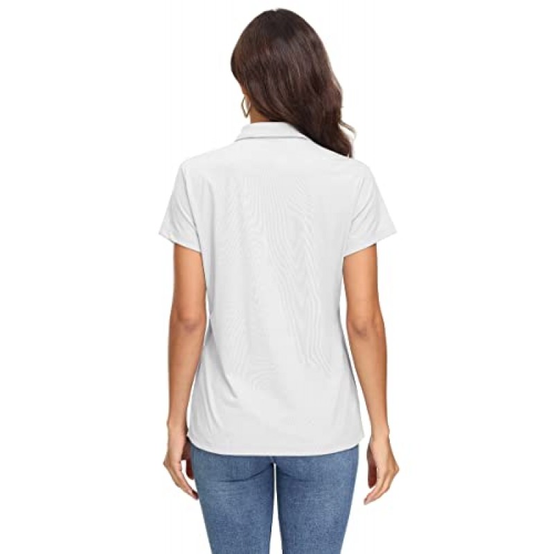 MAGCOMSEN 여성용 폴로 셔츠 UPF 50+ 자외선 차단 4 버튼 캐주얼 작업 빠른 건조 반소매 칼라 골프 셔츠