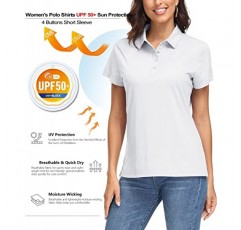 MAGCOMSEN 여성용 폴로 셔츠 UPF 50+ 자외선 차단 4 버튼 캐주얼 작업 빠른 건조 반소매 칼라 골프 셔츠