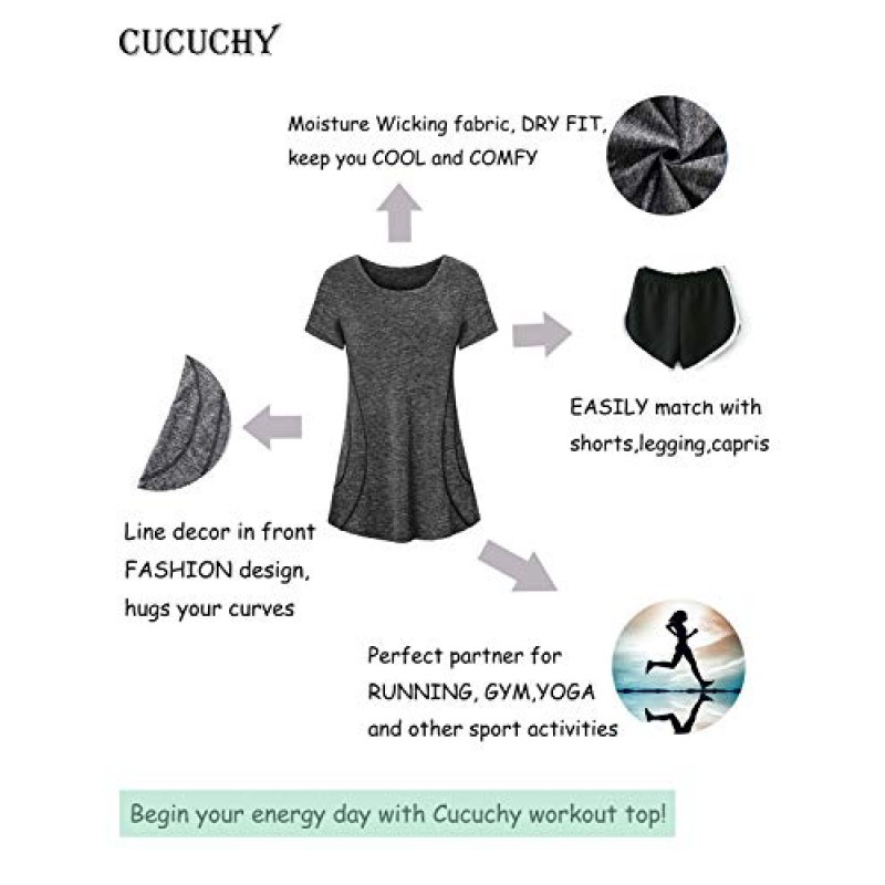 Cucuchy Womens 요가 상의 Flowy Fitness 운동 셔츠 반팔 액티브웨어