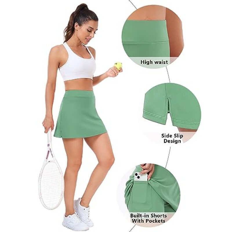 Ridshy 테니스 스커트 여성용 운동 골프 Skorts 운동 러닝 스커트 스포츠 Activewear 반바지 포켓 2 팩