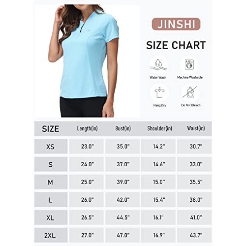 JINSHI 여성용 폴로 골프 셔츠 반소매 1/4 지퍼 풀오버 ​​칼라리스 UPF50+ 퀵 드라이 테니스 퍼포먼스 셔츠